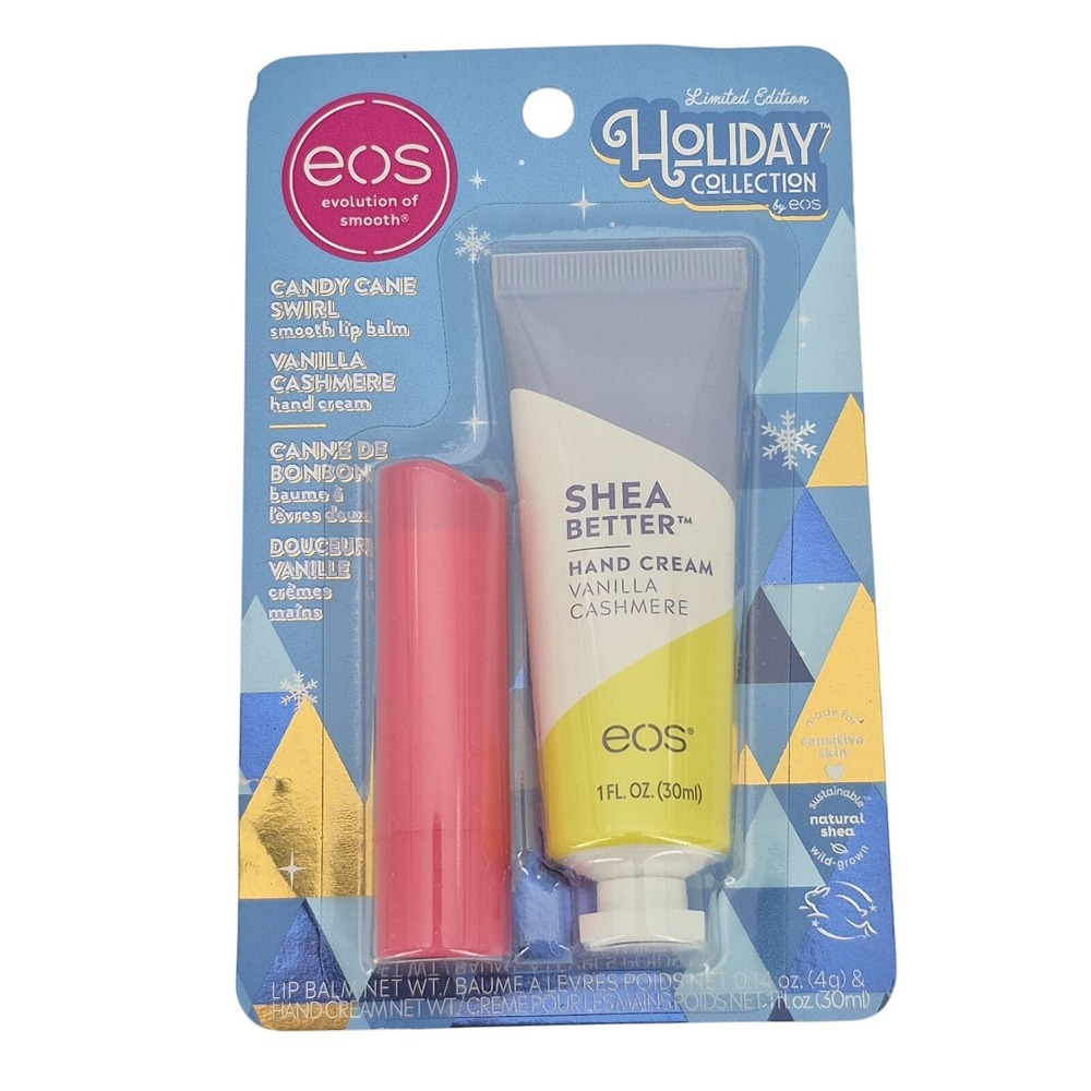 EOS Candy Cane Swirl Lip Balm & Vanilla Cashmere Hand Cream Lotion Holiday